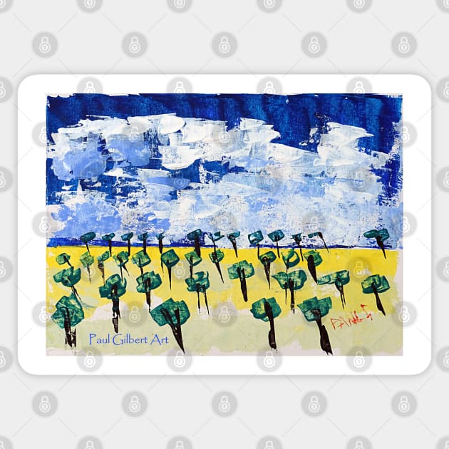 Trees on Yellow Grass - Acrylic - Greeting Card Sticker by pops